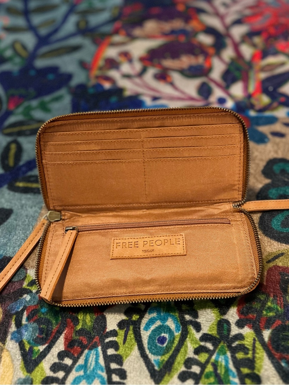 Free People Vegan Tan Zip Around Wristlet Wallet Faux Leather - Brand New